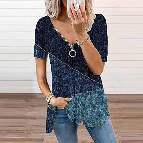 YANFANG 2021 Camisetas Manga Corta Mujer,Blusa Sin Mangas con Cuello En V De Cremallera Estampada Moda Casual para Mujer,Nikis Hombre,Casual Tallas Grandes Camiseta Blusas Tops