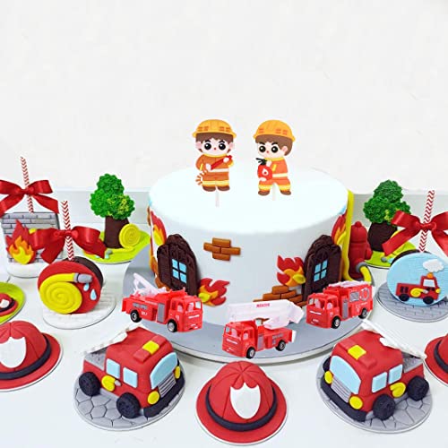 YGCHEN Decoración para Tarta de Bombero Mini Figuras Camión de Bomberos Cumpleaños Cupcake Topper para Niños, Fiestas de cumpleaños o Fiestas Temáticas