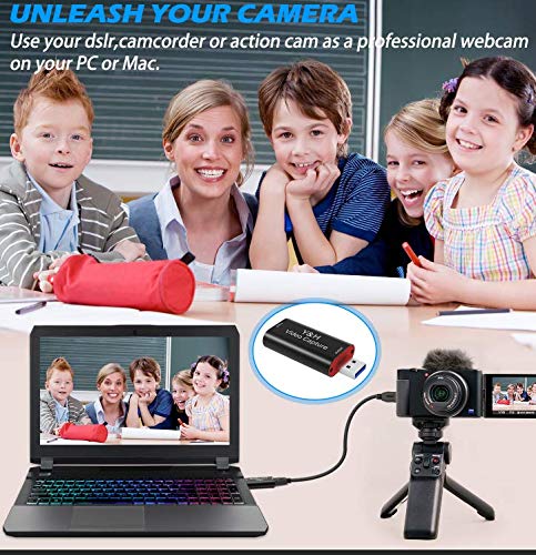 Y&H Tarjeta de grabación de vídeo, HD Video y Audio Capture Card HDMI a USB 2.0 1080P 60 fps grabación a través de DSLR, videocámara, Action Cam, admite transmisión en directo