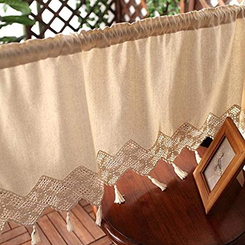 Yuansheng Cortina Corta de Lino de algodón Estilo casa de Campo, Cortinas de borlas de Encaje de Ganchillo Huecas, Medias Cortinas Beige con Borde Hueco, para armarios de Dormitorio (150 * 30cm)