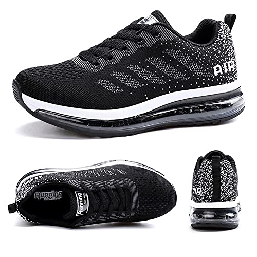 Zapatillas de Deportes Hombre Mujer Zapatos Deportivos Aire Libre para Correr Calzado Sneakers Gimnasio Casual(833-BK39)