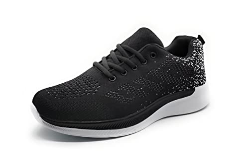 Zapatillas Deportivas Hombre Running Transpirable de Malla con Cordones Zapatillas Deporte para Hombres Fitness Correr Atletismo Caminar Andar Gimnasia Negro Blanco 41