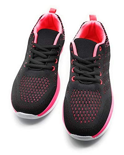 Zapatillas Deportivas Mujer Running Ligero Malla Transpirable con Cordones Zapatillas de Deporte para Mujeres Fitness Correr Atletismo Caminar Andar Gimnasia Negro Fucsia 39