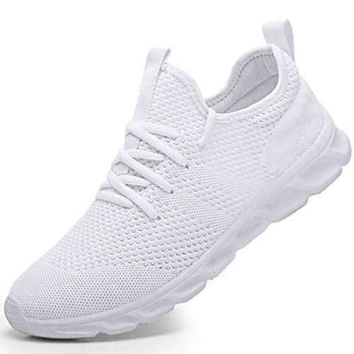 Zapatillas Deportivas Running de Mujer para Correr Asfalto Zapatos Gimnasia Deporte Fitness Casual Transpirables Seguridad con Cordones Atlético Gym Trekking Sneakers Plataform Calzado Blanco 41 EU