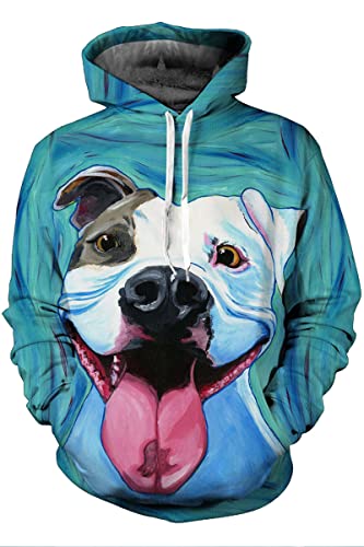 ZHANGMI Sudaderas con Capucha Azules Hombres Sudaderas 3D Dibujos Animados Lindo Animal Perro Estampado Pullover Street Hip Hop Tops L