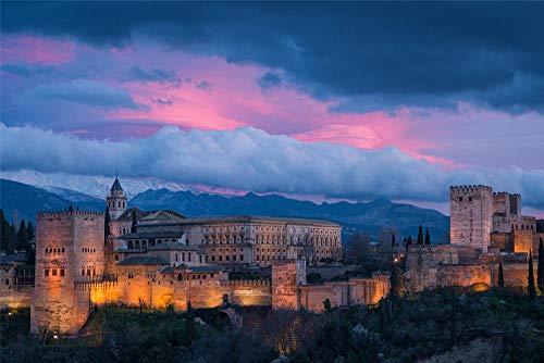 zhangshifa Puzzles 1000 Pieces,Granada España Alhambra Cielo Nubes Montañas Noche Rompecabezas De Paisajes Naturales,Juego De Jigsaws Puzzle para Niños Adultos-75 * 50Cm(Puzzle De Pintura)