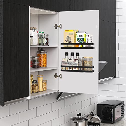 ZKINSUN Estantería de pared para especias, juego de 2 unidades, estantería de cocina para colgar sin taladrar, con 6 ganchos desmontables, para cocina o cuarto de baño, 40 x 12 x 5,5 cm, color negro