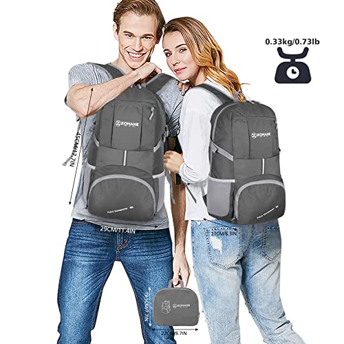 ZOMAKE Mochila Plegable Ligera 35L, Mochilas Compacta con Resistencia al Agua para Hombre Mujer Viajar Senderismo(Gris Oscuro)