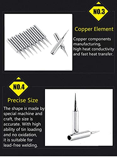 10pcs Puntas de Hierro Soldador de Cobre, Puntas de Herramienta de Hierro para Estación de Soldadura 900M-T-I