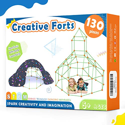 130Pcs Kit De Construcción De Fuertes para Niños 5 a 12 años, Juego De Construcción para Interiores con Palos De Construcción,Túneles De Construcción De Fortalezas De Bricolaje, Tienda De Campaña