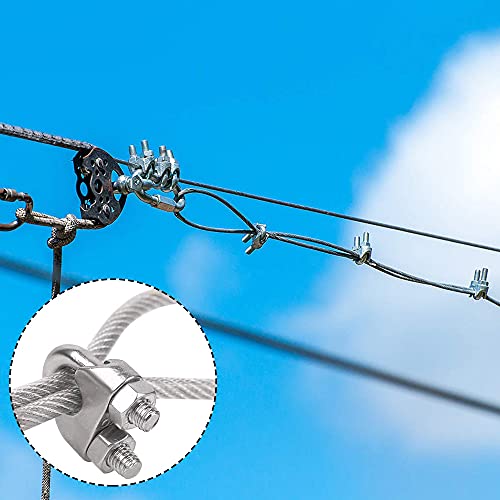 16 Piezas Clip de Cuerda de Alambre, Abrazaderas de Cuerda de Cable, Sujetacables de Acero, M3 M6 Acero Inoxidable Firmemente Abrazadera de Cuerda Alambre para Jardín, Gimnasio, Tendedero (Plata)