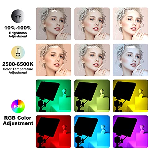 2-Pack Luz de Video LED RGB, Kit de Iluminación para Fotografía, Regulable 2500-6500K con Control Remoto y Trípode, Luces de Fotografía para Grabación / Videoconferencia / Entrevista / YouTube /TikTok