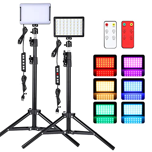 2-Pack Luz de Video LED RGB, Kit de Iluminación para Fotografía, Regulable 2500-6500K con Control Remoto y Trípode, Luces de Fotografía para Grabación / Videoconferencia / Entrevista / YouTube /TikTok