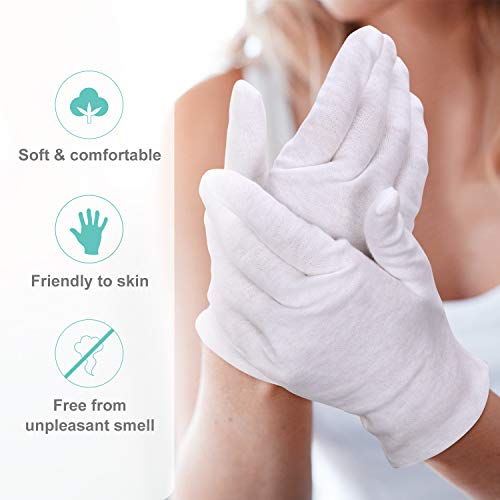 2 Pares de Guantes de Algodón Blancos Guantes Hidratantes Guantes Elásticos Suaves para Cuidar el Piel Guantes de Trabajos para Mujeres Manos Secos Inspección de Joyas y Más, Talla Única para Mayoría