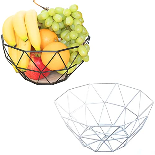 2 Piezas Almacenamiento de Fruta Exquisita Dorada, Negro Decorativo Frutero de Metal, Cesta de Frutero de Mostrador, Diseño de Alambre de Acero Inoxidable de Estilo Moderno, para Pan, Fruta, Verduras