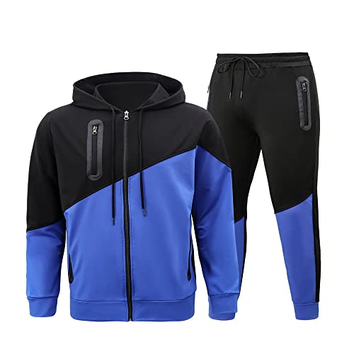 2 Piezas Conjunto Hombre Ajuste Regular Con Capucha / Cuello Pie Chaqueta Sudor Hombre Montañismo Fitness Camping Conjunto Hombre Primavera Otoño Chaqueta Transición Hombre G-Black1 L