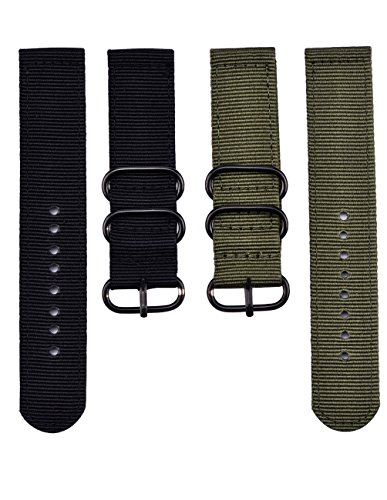 2 Piezas de 22 mm Reemplazo de Nylon Correa de Reloj Nylon Mira Bandas, Ejército Verde y Negro