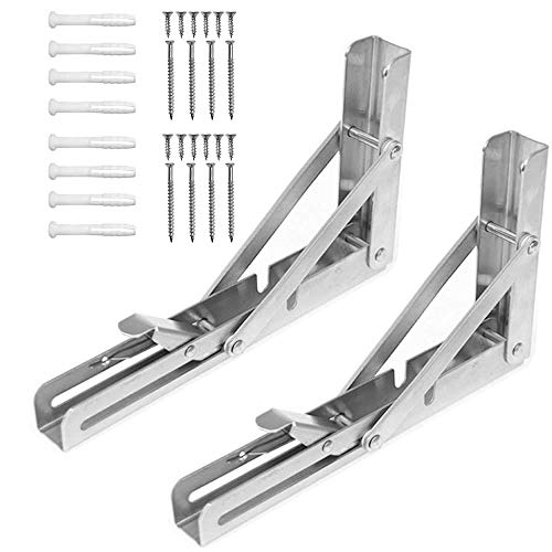 2 Piezas Soportes para Estantes Plegables, Acero Inoxidable Soportes Plegables Para Pared, Soportes Estanterías Escuadras, para Mesa de Trabajo Ahorro de Espacio Soporte de Bricolaje,Carga 150kg