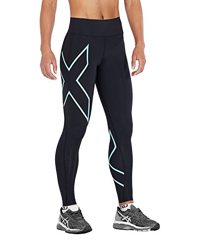 2XU - Mallas para mujer, Mujer, Black/Aruba Blue, X Large Tall