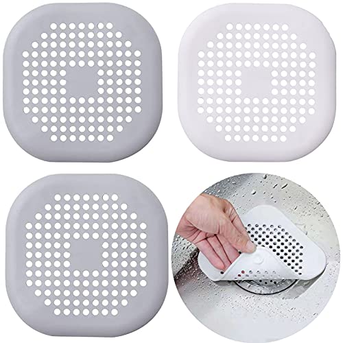 3piezas Tapa de Drenaje de SiliconaSilicona Tapa de Drenaje de con Ventosas Fuertes, Fregadero Ducha Pelo colector Bañera Cubierta de Drenaje Filtro para Cocina Baño- Gris Blanco