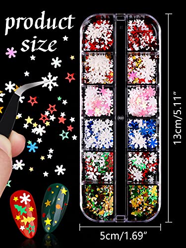 4 cajas Navidad copos de nieve uñas brillo lentejuelas, copos de nieve holográficos xms árboles de árboles confeti brillo láser láser escamas de los clavos for las decoraciones de uñas for Bricolaje N