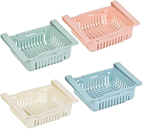 4 organizadores para el frigorífico, ajustables, organizadores de particiones para frigorífico, cajones extensibles, para frigorífico, caja de almacenamiento, azul, verde, rosa, beige