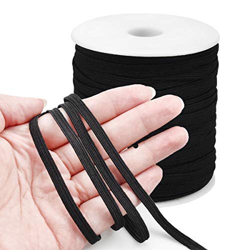 50 Yards Goma Elastica Costura, 6mm Cordón Elástico, Banda Plana Elástica Cintas Cuerda Para Costura y Manualidades DIY (Negro)