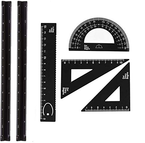 6 Piezas Arquitecto Triangular Regla De Escala Conjunto, 2 Piezas Regla La Regla Del Triangular De 12 Pulgadas + 4 Piezas Regla Cuadrada De La Regla Del Triángulo, Para Arquitectos, Estudiantes