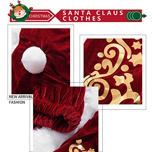 8 Pcs Disfraz de Papa Noel para Adulto Disfraz Papa Noel Hombre Traje de Santa Claus Lujoso Disfraces para Navidad Vestido de Fiesta，Talla Grande 5XL