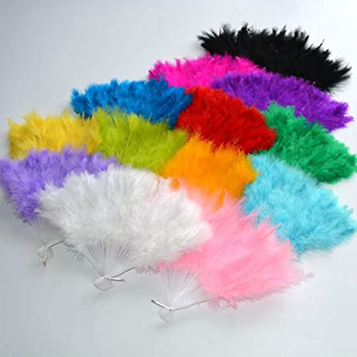 ABOOFAN Abanico de plumas vintage plegable de mano Flapper ramo de plumas de marabú abanico de mano para Halloween, fiesta de disfraces y bailes