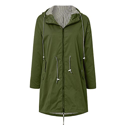 Abrigo Mujer Invierno Otoño Impermeable con Capucha Cortavientos Chaqueta Acolchado Parka Chubasquero Caliente Pullover Manga Larga Suelto Color Sólido Tallas Grandes Casa Trabajo (4XL, Verde)