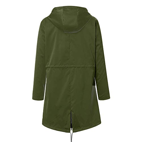 Abrigo Mujer Invierno Otoño Impermeable con Capucha Cortavientos Chaqueta Acolchado Parka Chubasquero Caliente Pullover Manga Larga Suelto Color Sólido Tallas Grandes Casa Trabajo (4XL, Verde)