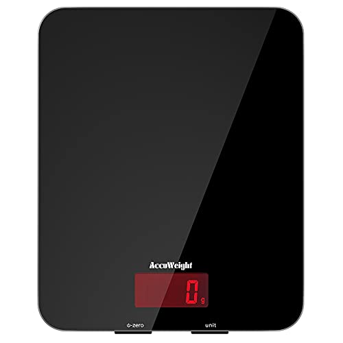 ACCUWEIGHT 201 Bascula Cocina 5 kg / 11 lbs Báscula Multifuncional para Alimentos, con Superficie de Vidrio Templado y Pantalla LCD, Puede Mostrar el Peso de los Alimentos,5 kg, 11 LB