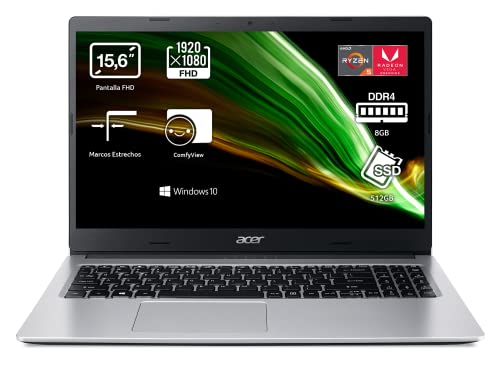 Acer Aspire 3 A315-23 - Ordenador Portátil 15.6” Full HD (Ryzen 5 3500U, 8GB RAM, 512GB SSD, UMA Graphics, Windows 10 Home) Color Plata - Teclado QWERTY Español