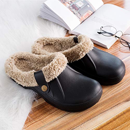 Acfoda Zapatillas de Estar por casa Mujer Zuecos para Hombre Invierno Antideslizante Caliente Peluche Pantuflas Cómodos Cálido Impermeable Zapatos Negro 40/41