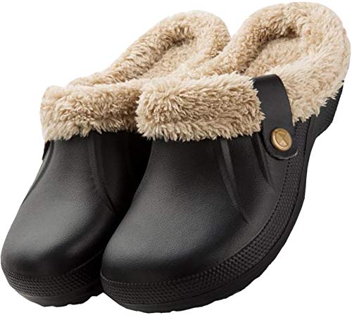 Acfoda Zapatillas de Estar por casa Mujer Zuecos para Hombre Invierno Antideslizante Caliente Peluche Pantuflas Cómodos Cálido Impermeable Zapatos Negro 40/41