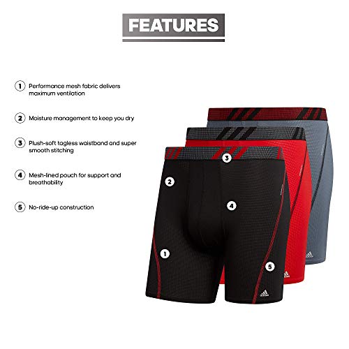 adidas Men's Sport Performance Mesh Boxer Brief Underwear (3-Pack), Black/Scarlet/Onix Scarlet/Black/Onix Onix/Black/S, Large