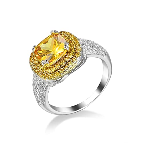 Aeici Anillo Compromiso Amarillo Anillo Vintage Chapado en Plata Cuadrada para Boda Compromiso Aniversario Día de San Valentín Día de la Madre, Tamaño 22