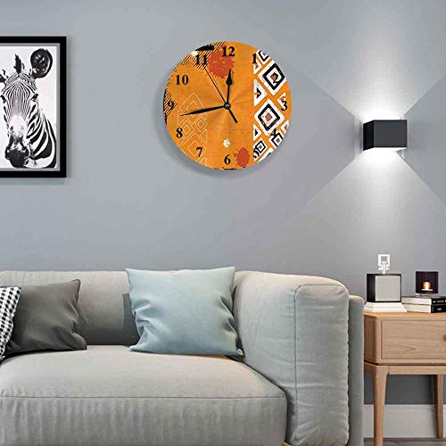 Africano étnico amarillo reloj artístico vector retro grunge fondo reloj de pared silencioso sin tictac 10 pulgadas funciona con pilas relojes de pared redondos decoración del hogar para sala de estar