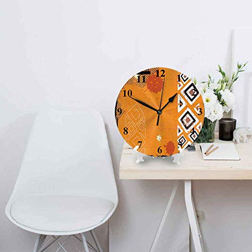 Africano étnico amarillo reloj artístico vector retro grunge fondo reloj de pared silencioso sin tictac 10 pulgadas funciona con pilas relojes de pared redondos decoración del hogar para sala de estar