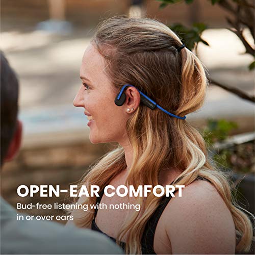 AfterShokz OpenMove, Auriculares Deportivos Inalámbricos con Bluetooth 5.0, Tecnología de Conducción Ósea, Carga USB-C, Micrófono Incorporado, Diseño Open-Ear, Azul