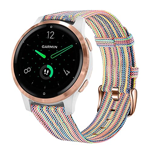 Ahayo Correa de reloj para Garmin Vivoactive 4S / Vivomove 3S / Venu 2S, 18 mm suave de nailon transpirable para mujer con palmadas de oro rosa para Fossil Gen 5E 42 mm, 18mm, Nailon