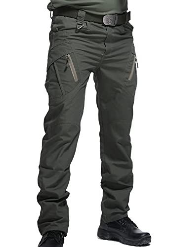 AIEOE Pantalones Impermeables Hombre de Senderismo Cargo Tácticos Pantalones de Combate Informales para Acampar Militar - Verde Asia XL/ES L