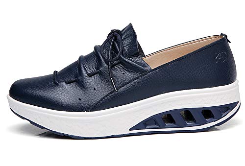 Aitaobao Mujer Cuero Mesh Adelgazar Zapatos Deporte Cuña Sneakers Caminar Fitness Transpirable Casual Sneaker