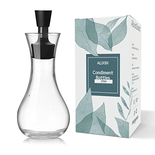 ALIXIN-Dispensador de Aceite de Oliva. Juego de Botellas de Vidrio y Pico para vertedor para Cocina, Aceite y vinagre, vinagrera, con Boquilla sin Goteo, contenedor de condimento líquido. (250ML)