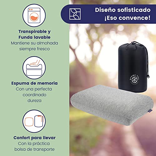 Almohada de Viaje con Funda de Bambú Oeko Tex, Almohada Camping Ideal como Cómodo para Viaje y Almohada de Viaje – Cojín de Viaje y avión