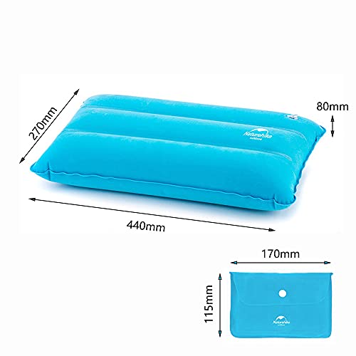 Almohada de Viaje Inflable, 1 Pieza Almohada Hinchable Flocada, Almohada Hinchable, Almohada Ergonómica Plegable Suave y Cómoda, para Camping, Senderismo, Automóvil, Oficina, Avión (Azul)