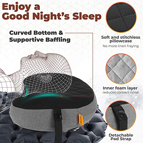 Almohada inflable para camping, mochilero, viajes, senderismo, camping almohada–funda de espuma extraíble,almohadas compactas ultraligeras para dormir,correa de fijación para colchoneta de campamento.