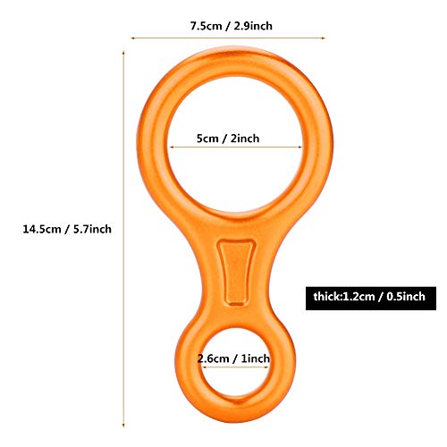 Alomejor Escalada Rappel Safety 35KN Montañismo Escalada Figura 8 Cuerda Descensor Anillo(Naranja)