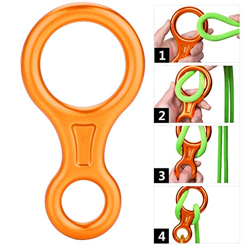 Alomejor Escalada Rappel Safety 35KN Montañismo Escalada Figura 8 Cuerda Descensor Anillo(Naranja)